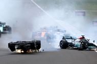 Guanyu's flipped-over car at the 2022 British GP(Photo by Mark Thompson/Getty Images)